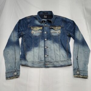 Realtree by Austin Womens XL Denim Jacket Camo Pocket Distressed Blue Deer